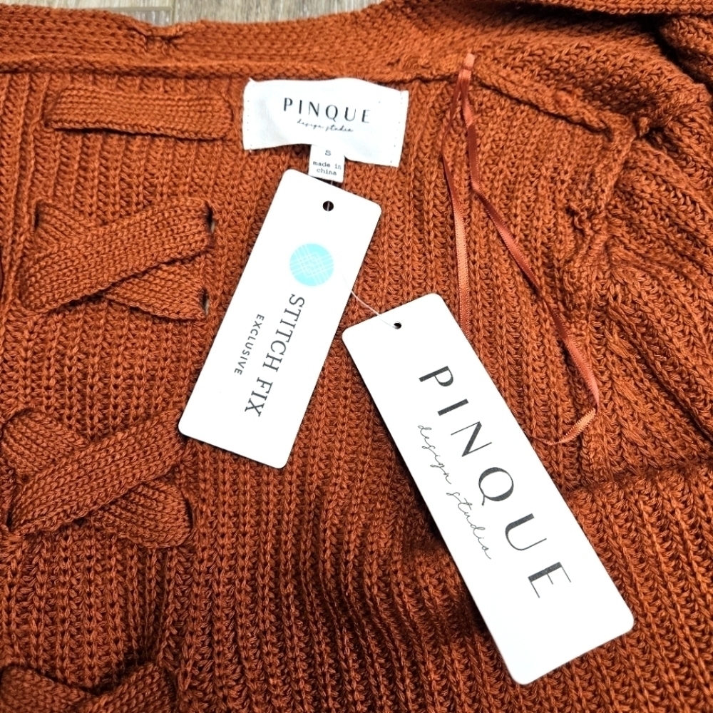 Pinque Stitch Fix Jamelya Rust Open Cardigan Back Detail Sweater Women's Small - Picture 10 of 11